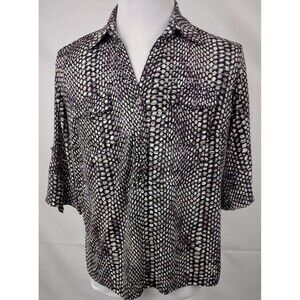 Rebecca Malone Womens Black V Neck 3/4 Sleeve Pullover Blouse Top Size XL Gothic